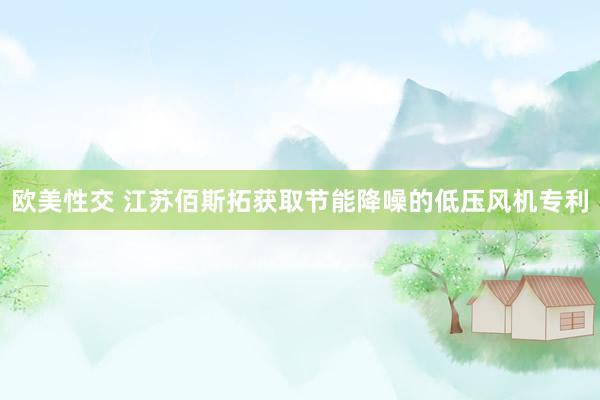 欧美性交 江苏佰斯拓获取节能降噪的低压风机专利