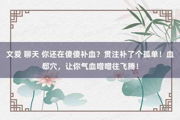 文爱 聊天 你还在傻傻补血？贯注补了个孤单！血郄穴，让你气血噌噌往飞腾！